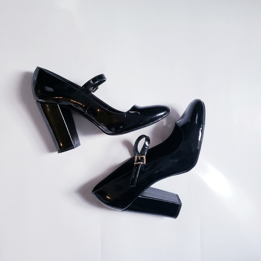 Block Heel Patent Shoes Black